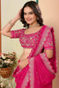 Beautiful Hot Pink Embroidered Organza Engagement Wear Saree