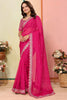 Beautiful Hot Pink Embroidered Organza Engagement Wear Saree