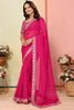Beautiful Hot Pink Embroidered Organza Engagement Wear Saree