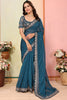 Tantalizing Blue Organza Sequins Wedding Wear Saree With Blouse