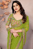 Cute Parrot Green Printed Georgette Event Wear Saree With Blouse