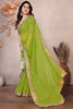 Cute Parrot Green Printed Georgette Event Wear Saree With Blouse