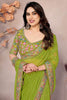 Cute Parrot Green Printed Georgette Event Wear Saree With Blouse