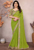 Cute Parrot Green Printed Georgette Event Wear Saree With Blouse