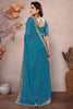 Classy Teal Blue Printed Georgette Wedding Saree With Blouse