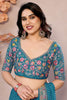 Classy Teal Blue Printed Georgette Wedding Saree With Blouse