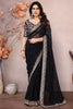 Trendy Black Leheriya Printed Georgette Party Wear Saree With Blouse