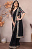 Trendy Black Leheriya Printed Georgette Party Wear Saree With Blouse