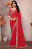 Graceful Red Embroidered Georgette Festival Wear Saree With Blouse