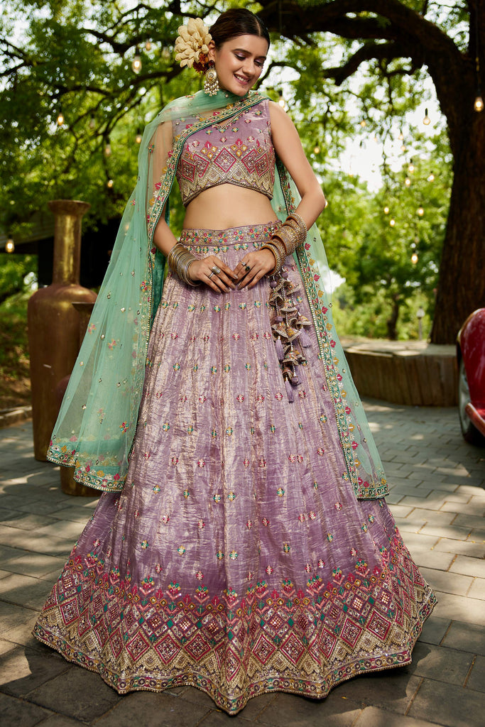 Enchanting Lavender Thread Work Silk Bridesmaids Lehenga Choli