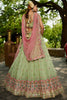 Attractive Pista Green Thread Work Lehenga Choli With Dupatta