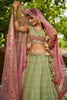 Attractive Pista Green Thread Work Lehenga Choli With Dupatta