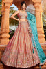 Bewitching Peach Thread Work Georgette Designer Lehenga Choli