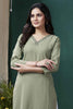 Beautiful Olive Green Hand Work Cotton Office Wear Kurti With Pant