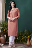 Charming Peach Hand Work Cotton Office Wear Kurti With Pant