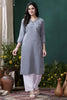 Lovable Grey Hand Work Cotton Casual Wear Kurti With Pant