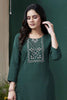 Prevailing Teal Green Hand Work Cotton Casual Wear Kurti With Pant