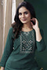 Prevailing Teal Green Hand Work Cotton Casual Wear Kurti With Pant