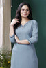 Wonderful Powder Blue Hand Work Cotton Traditional Kurti With Pant