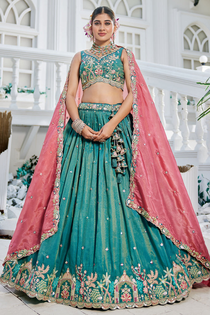 Surprising Sea-Green Sequins Satin Designer Lehenga Choli With Dupatta