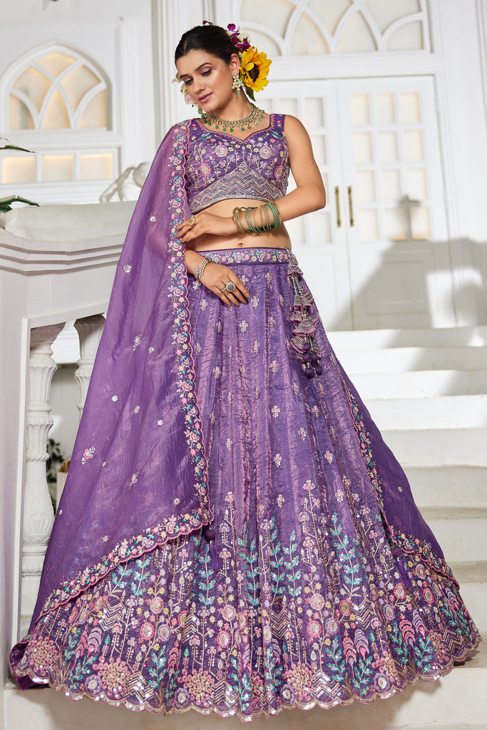 Ravishing Lavender Sequins Tissue Silk Wedding Wear Lehenga Choli