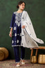 Alluring Navy Blue Embroidered Rayon Pant Suit With Dupatta