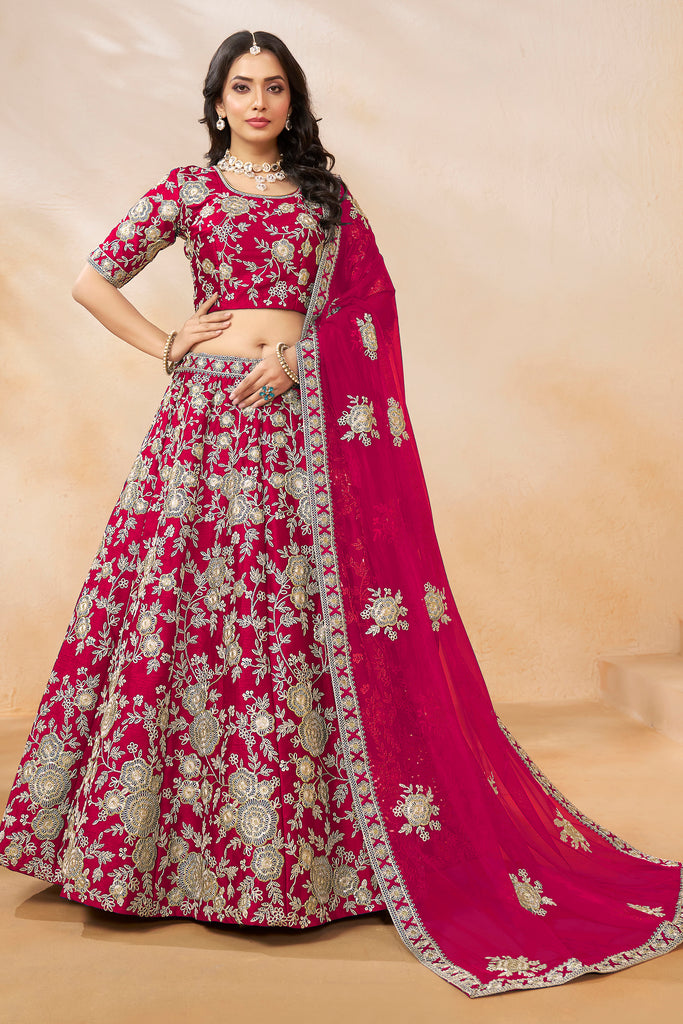 Bewitching Rani Pink Embroidered Silk Wedding Lehenga Choli