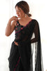 Charming Black Lace Work Georgette Party Wear Saree With Blouse