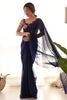 Lovely Navy Blue Lace Work Georgette Festival Wear Saree With Blouse