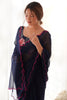 Lovely Navy Blue Lace Work Georgette Festival Wear Saree With Blouse