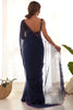 Lovely Navy Blue Lace Work Georgette Festival Wear Saree With Blouse