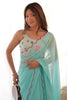 Spectacular Sky Blue Lace Work Georgette Party Wear Saree With Blouse