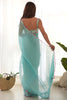 Spectacular Sky Blue Lace Work Georgette Party Wear Saree With Blouse