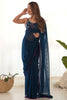 Marvelous Teal Blue Lace Work Georgette Festival Wear Saree