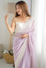 Beautiful Lavender Lace Work Georgette Event Wear Saree With Blouse