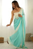 Awesome Sky Blue Stone Work Georgette Saree With Blouse