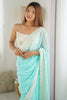 Awesome Sky Blue Stone Work Georgette Saree With Blouse