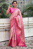 Attractive Pink Zari Weaving Tissue Silk Event Wear Saree With Blouse