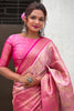 Attractive Pink Zari Weaving Tissue Silk Event Wear Saree With Blouse