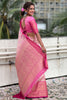 Attractive Pink Zari Weaving Tissue Silk Event Wear Saree With Blouse