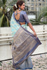 Astonishing Sky-Blue Zari Weaving Tissue Silk Festival Wear Saree