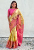 Beautiful Mustard Yellow Zari Weaving Tissue Silk Haldi Wear Saree