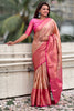 Wonderful Peach Zari Weaving Tissue Silk Traditional Saree With Blouse