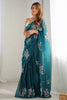 Awesome Teal Blue Sequins Organza Function Wear Saree With Blouse