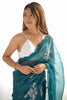 Awesome Teal Blue Sequins Organza Function Wear Saree With Blouse