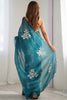 Awesome Teal Blue Sequins Organza Function Wear Saree With Blouse