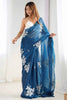 Fabulous Blue Sequins Organza Festival Wear Saree With Blouse