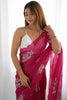 Breathtaking Pink Sequins Organza Function Wear Saree With Blouse