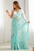 Lovely Sky-Blue Sequins Organza Party Wear Saree With Blouse