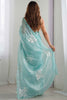 Lovely Sky-Blue Sequins Organza Party Wear Saree With Blouse